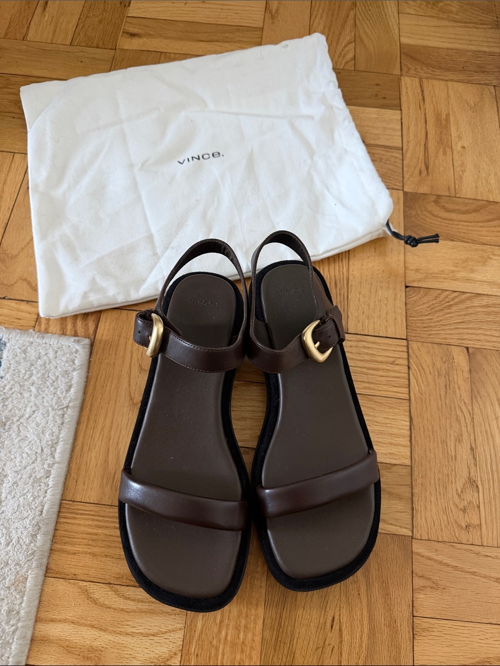 Vince Dark Brown Leather Buckle Strap Sandals
